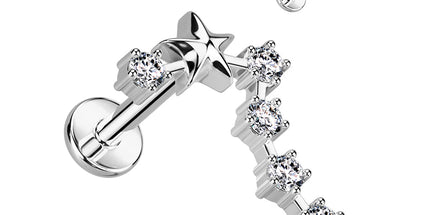 Zodiac Constellation Labret Stud Stainless Steel With Clear Crystal