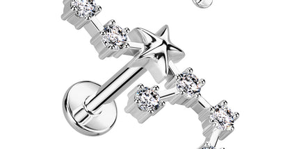 Zodiac Constellation Labret Stud Stainless Steel With Clear Crystal
