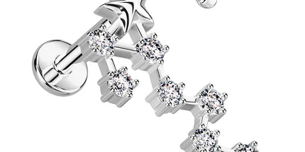 Zodiac Constellation Labret Stud Stainless Steel With Clear Crystal