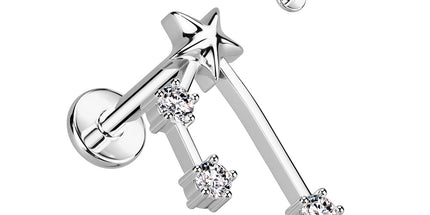 Zodiac Constellation Labret Stud Stainless Steel With Clear Crystal