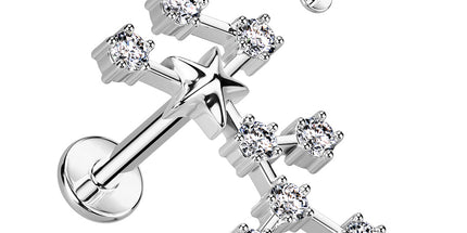 Zodiac Constellation Labret Stud Stainless Steel With Clear Crystal
