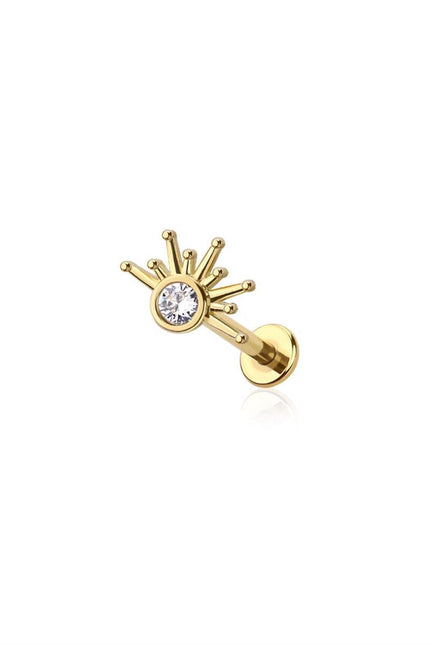 Gold plated starburst half with CZ internally threaded 316l surgical steel labret stud set