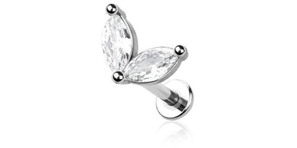 CZ prong double marquise gem top 316l surgical steel labret set