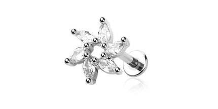 CZ prong spiral marquise sun gem top 316l surgical steel labret