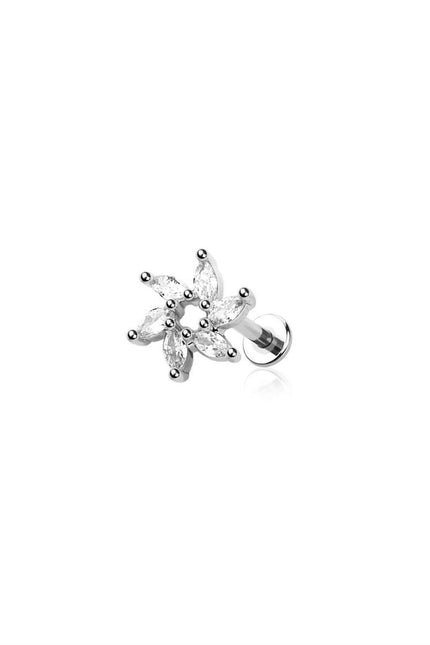 CZ prong spiral marquise sun gem top 316l surgical steel labret