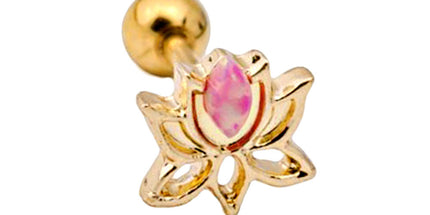 Gold Plated Lotus with Synthetic Opal Barbell