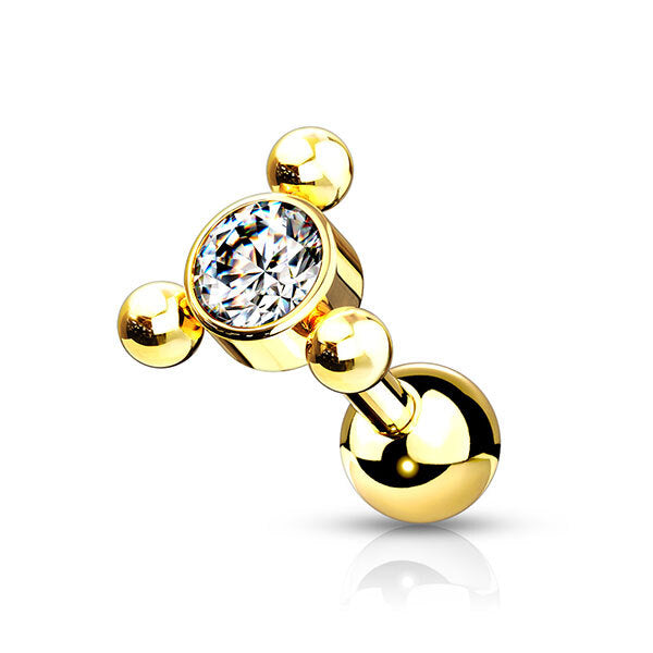 Steel Multi Bead Cluster Jewelled Barbell 01
