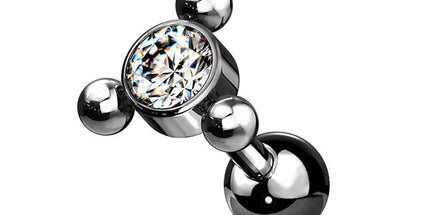 Steel Multi Bead Cluster Jewelled Barbell 01