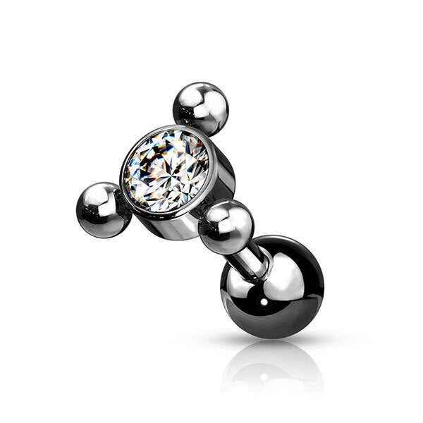 Steel Multi Bead Cluster Jewelled Barbell 01