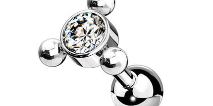 Steel Multi Bead Cluster Jewelled Barbell 01
