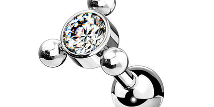 Steel Multi Bead Cluster Jewelled Barbell 01