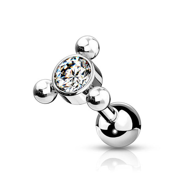 Steel Multi Bead Cluster Jewelled Barbell 01