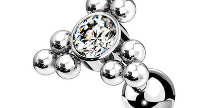 Steel Multi Bead Cluster Jewelled Barbell 02