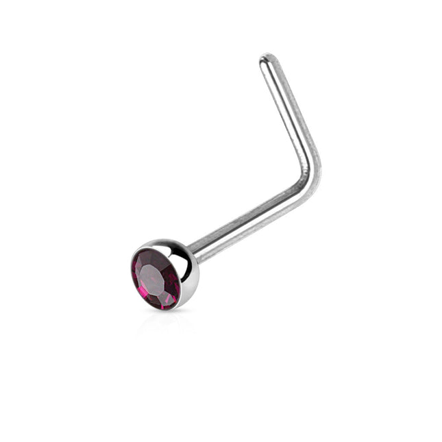 Surgical Steel Dog Leg Nose Stud with Crystal