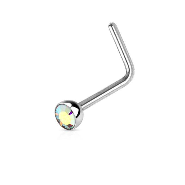 Surgical Steel Dog Leg Nose Stud with Crystal