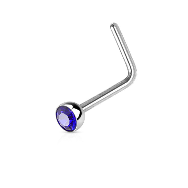 Surgical Steel Dog Leg Nose Stud with Crystal