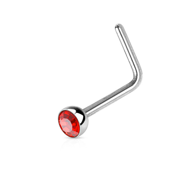 Surgical Steel Dog Leg Nose Stud with Crystal