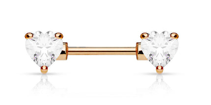 Rose Gold Plated Double Heart Jewelled Nipple Barbell