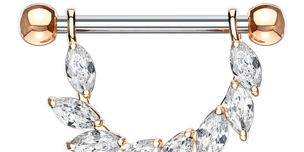 Marquise CZ Bridge Dangle Nipple Ring with 316L Surgical Steel Barbell