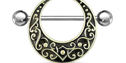 Nipple Shield Ring Crescent Shaped Filigree