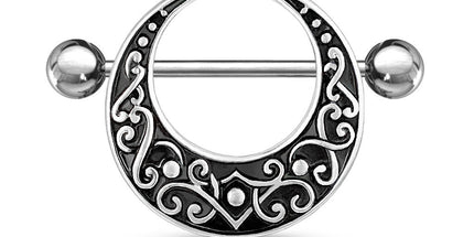 Nipple Shield Ring Crescent Shaped Filigree