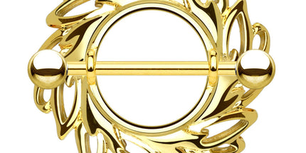Nipple Shield Ring Leaves Tribal Pattern
