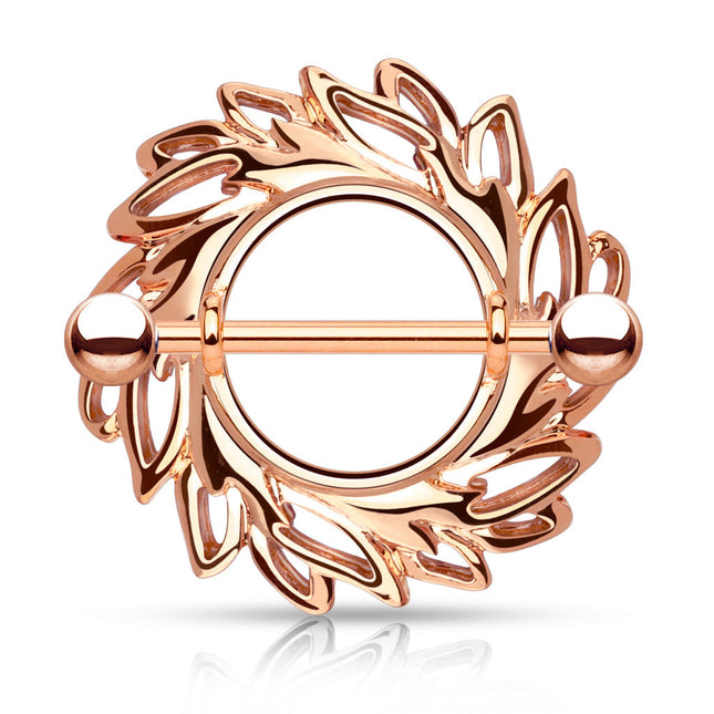 Nipple Shield Ring Leaves Tribal Pattern