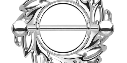 Nipple Shield Ring Leaves Tribal Pattern