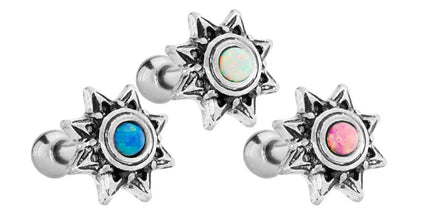 Rhodium Plated Brass Opal Sun Barbell