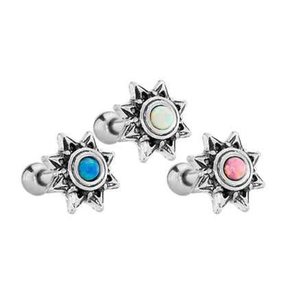 Rhodium Plated Brass Opal Sun Barbell