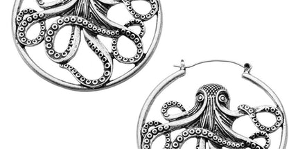 Antique Plated Octopus Plug Hoop Earring