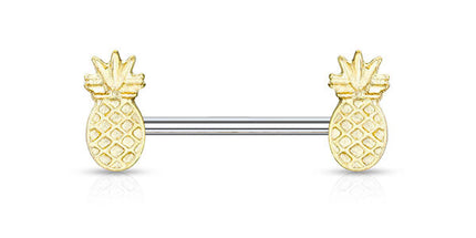 Gold Plated Pineapples with Steel Nipple Barbell