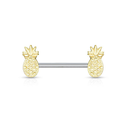 Gold Plated Pineapples with Steel Nipple Barbell