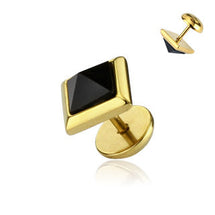 Onyx Pyramid Square Fake Plug With Clear Gem IP Gold Plated