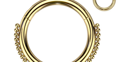 316L Surgical Steel Hinged Segment Hoop Ring With Beaded Ball Line Gold & Silver Colours
