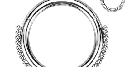316L Surgical Steel Hinged Segment Hoop Ring With Beaded Ball Line Gold & Silver Colours