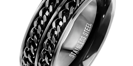Black Double Chain Stainless Steel Spinner Ring