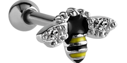 Jewelled Bee Barbell - In Silver & Gold