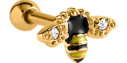 Jewelled Bee Barbell - In Silver & Gold
