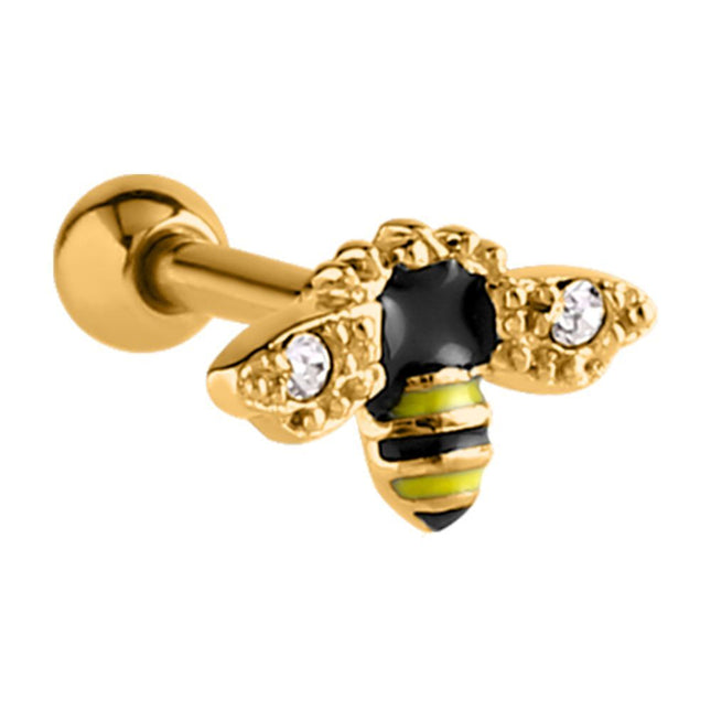 Jewelled Bee Barbell - In Silver & Gold