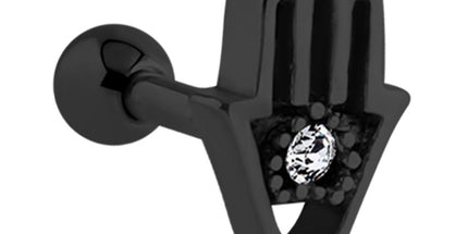 Black Steel PVD Jewelled Hamsa Barbell