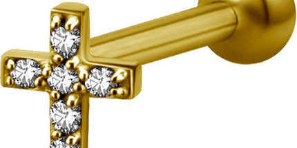 Bright Gold & Silver Decorative Jewelled Cross Micro Barbell