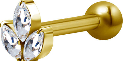 Bright Gold Decorative Jewelled Lotus Micro Barbell