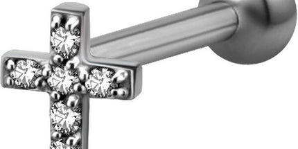 Bright Gold & Silver Decorative Jewelled Cross Micro Barbell