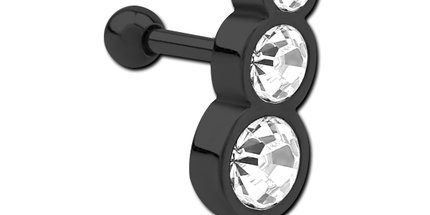 Black Steel Triple Jewelled Decorative Micro Barbell