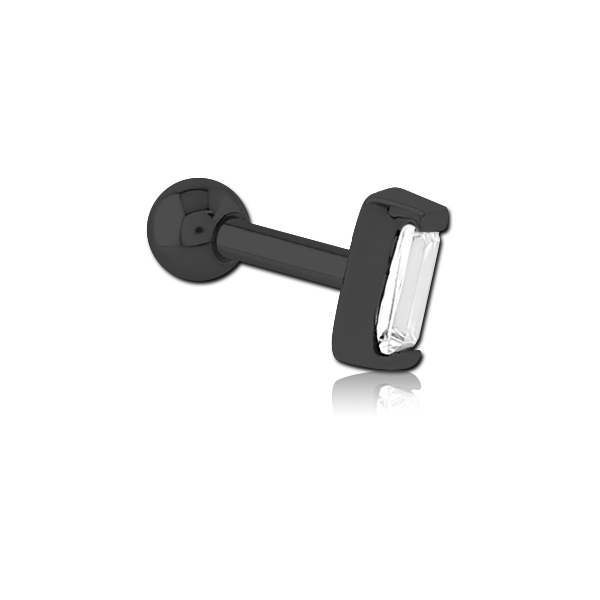 Black Steel Baguette Jewelled Decorative Micro Barbell
