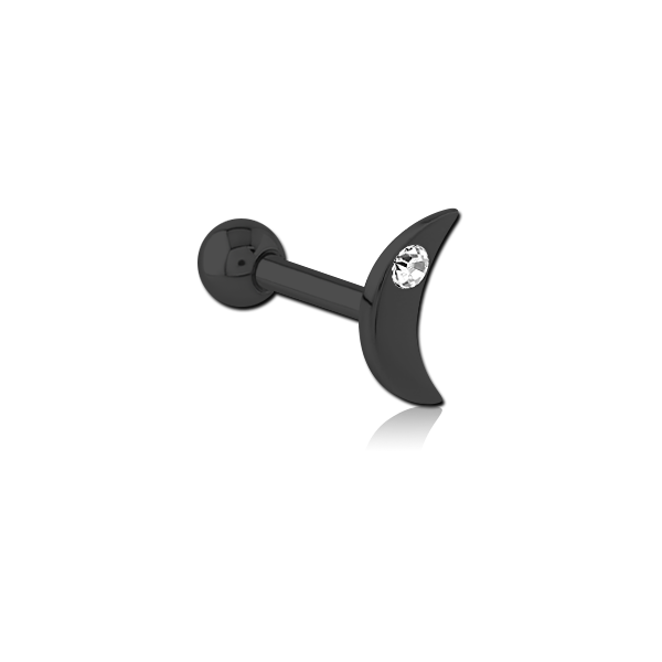 Black Steel Jewelled Moon Decorative Micro Barbell