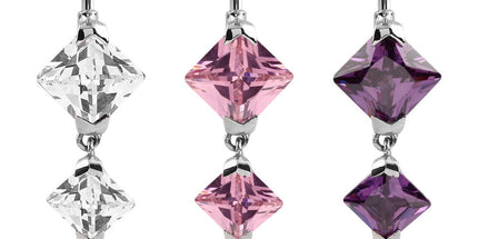 Steel Square Prong Set Dangle Navel