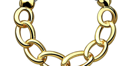 Round Septum Clicker With Linked Chain - In Gold PVD, Silver & Hematite