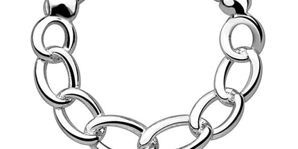 Round Septum Clicker With Linked Chain - In Gold PVD, Silver & Hematite